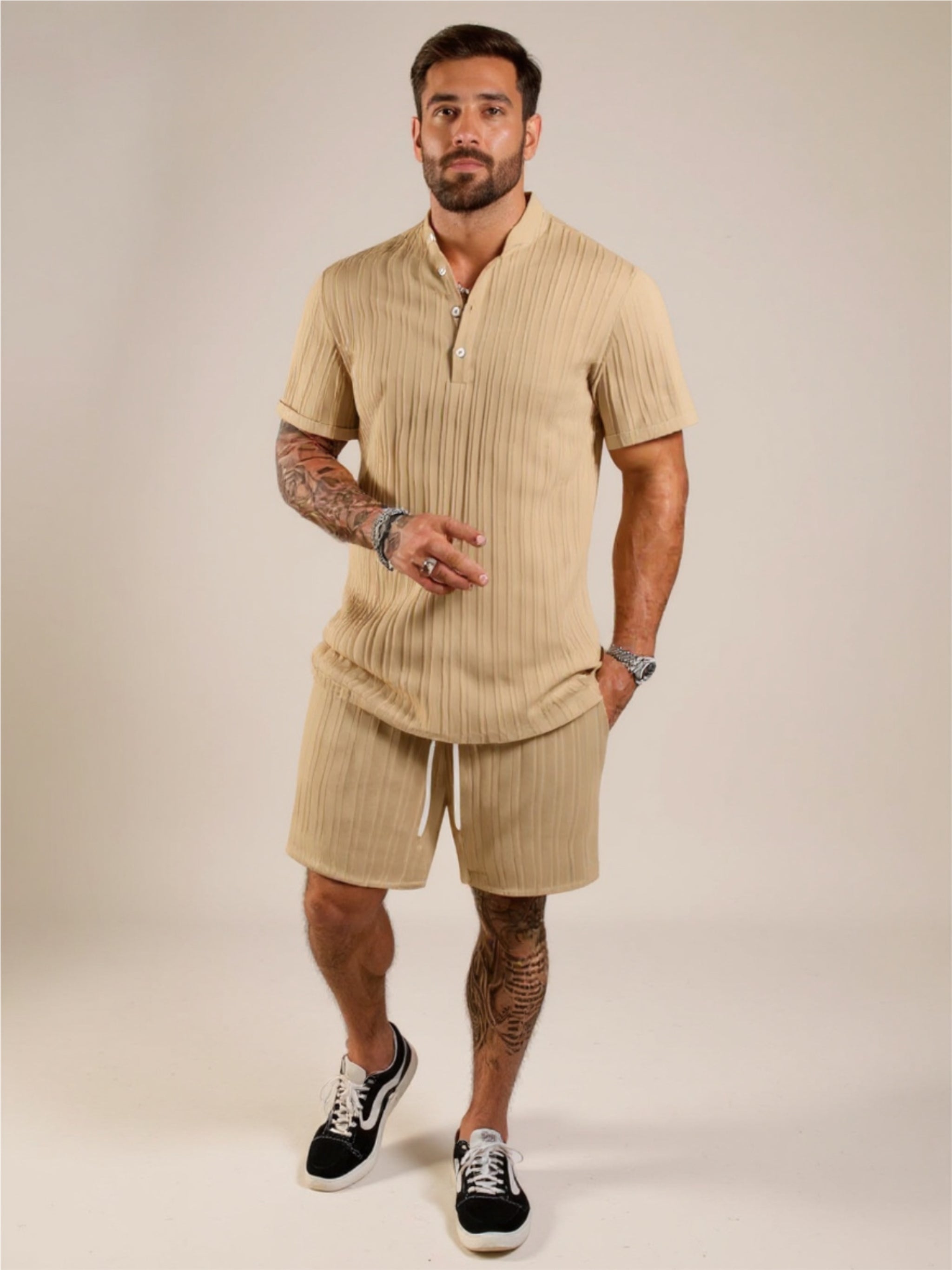 Button Detail Short Sleeve Top & Shorts Set