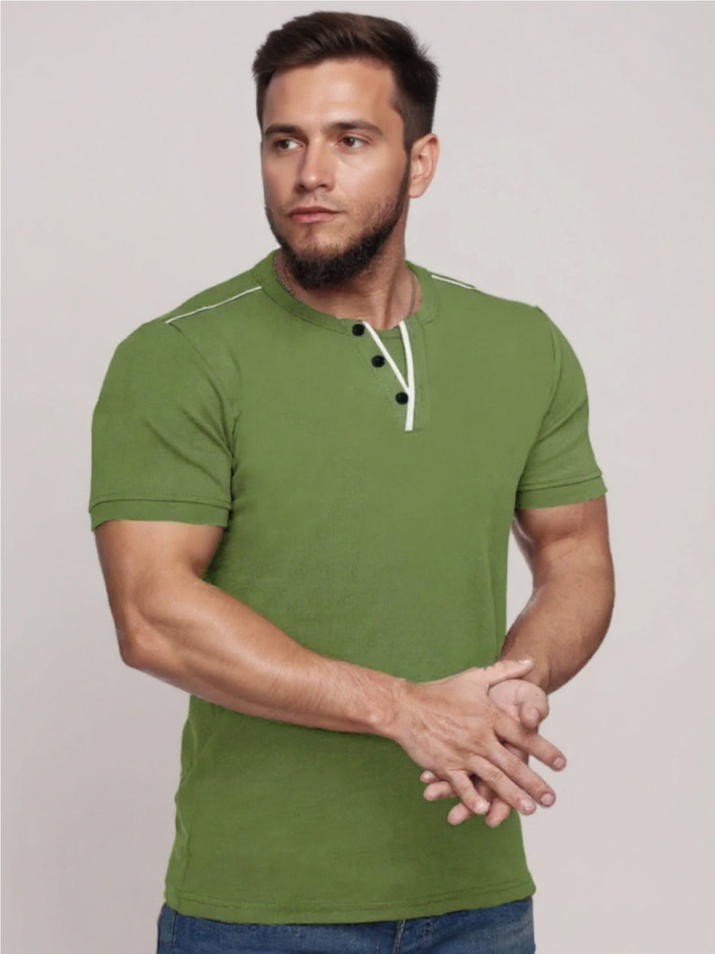 Henley Short Sleeve T-Shirt with Contrast Trim