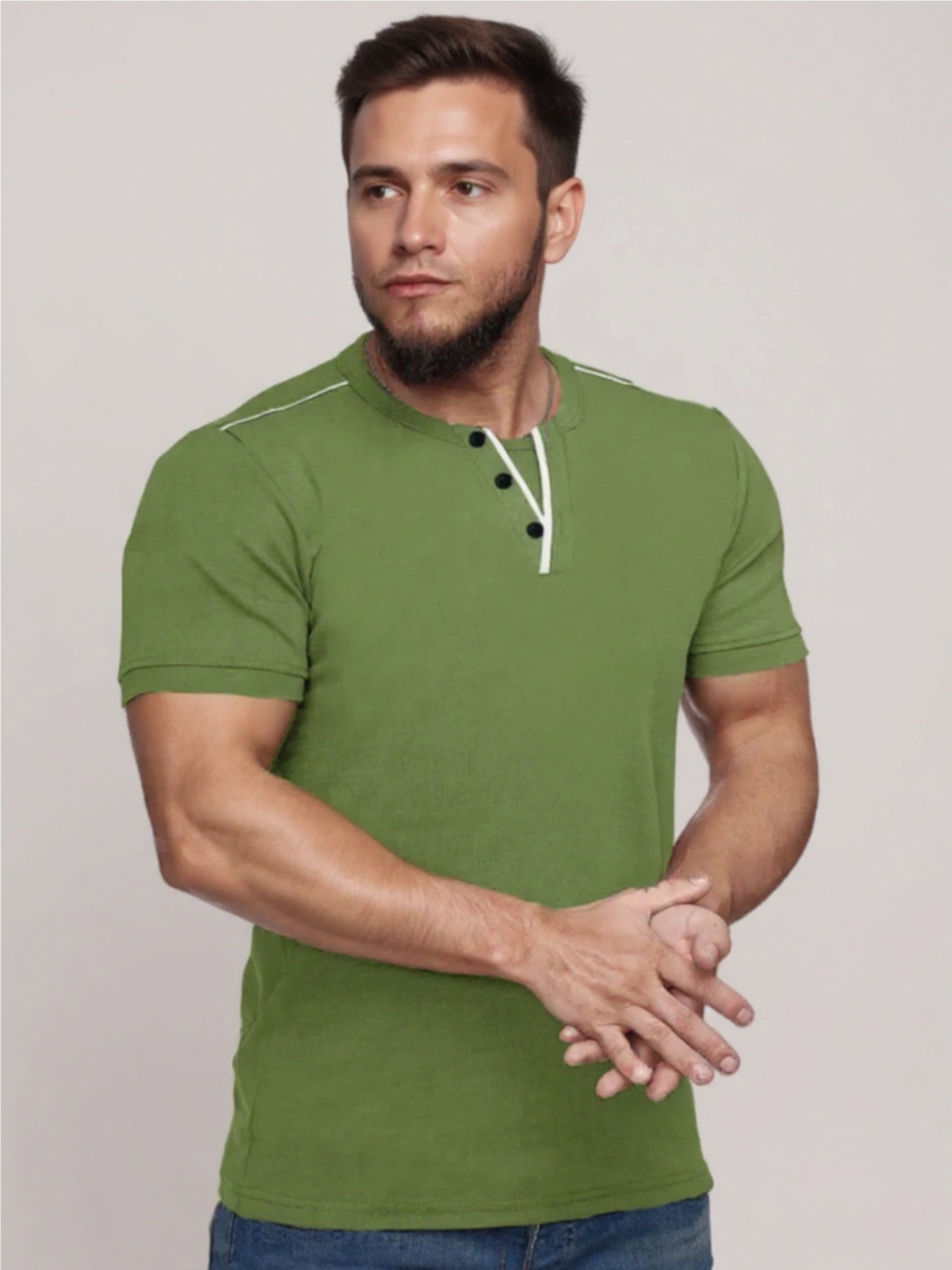 Henley Short Sleeve T-Shirt with Contrast Trim