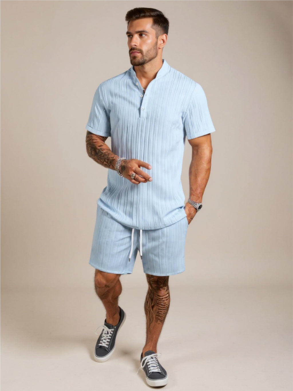 Button Detail Short Sleeve Top & Shorts Set