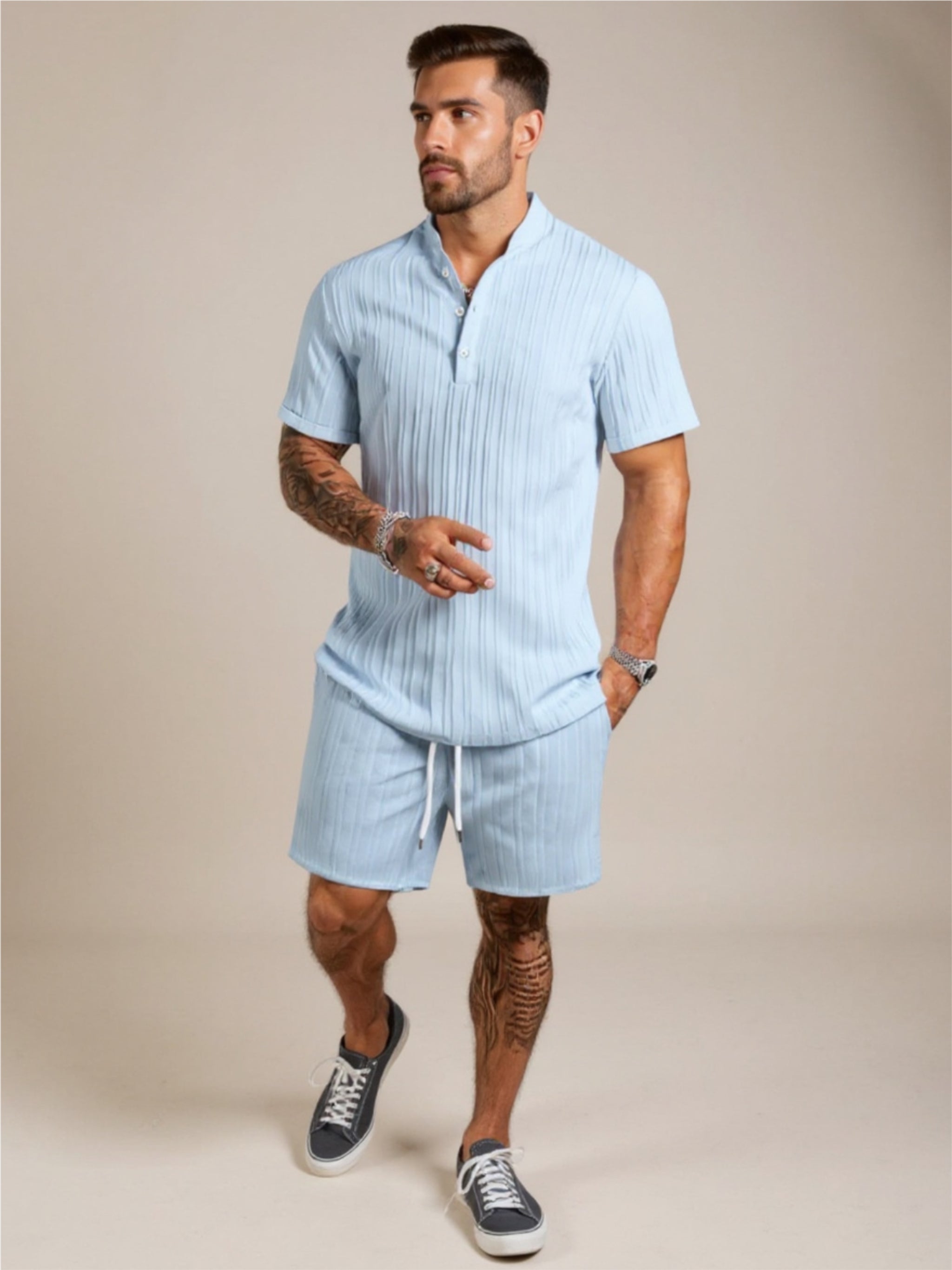 Button Detail Short Sleeve Top & Shorts Set