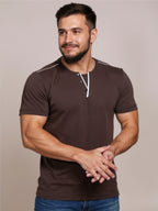 Henley Short Sleeve T-Shirt with Contrast Trim