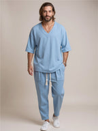 V-Neck Half Sleeve Top & Pants Set