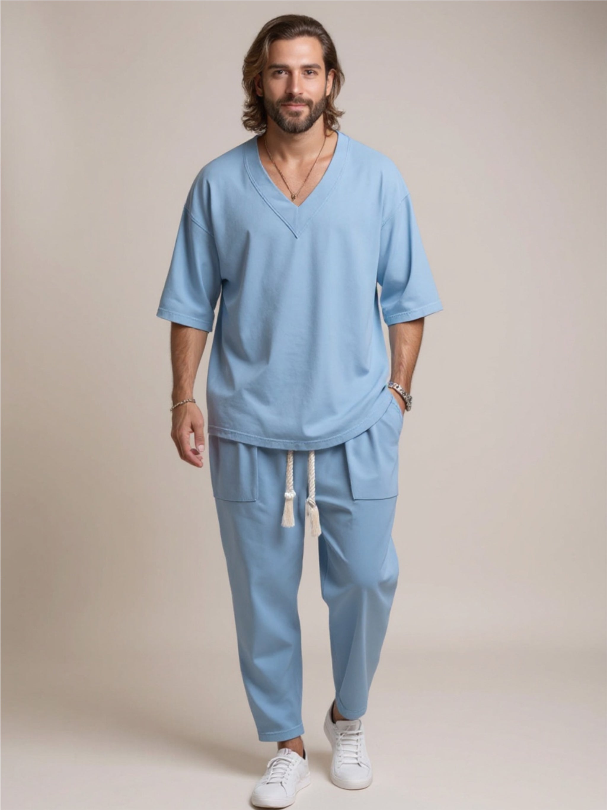 V-Neck Half Sleeve Top & Pants Set
