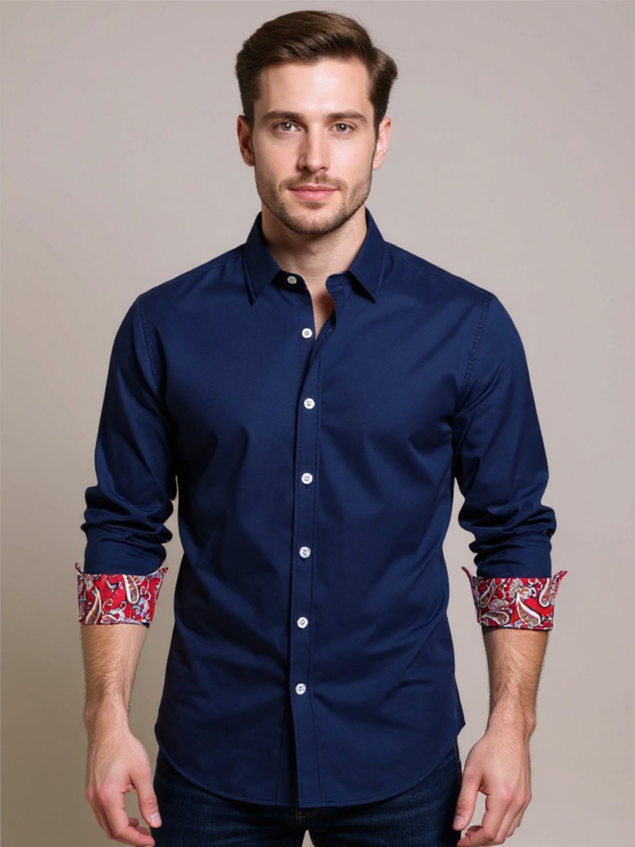 Casual Button-Down Shirt with Cuff Detail