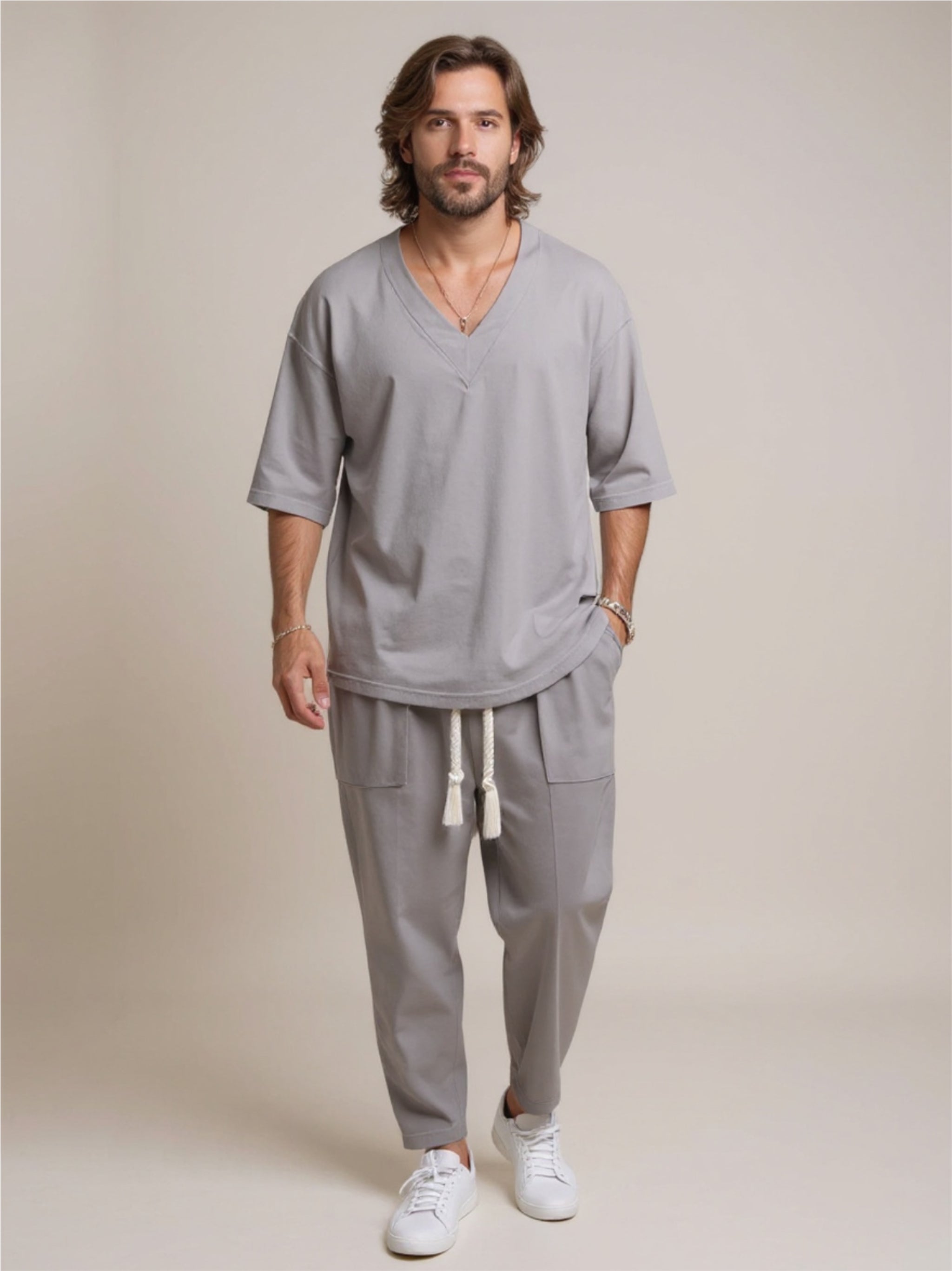 V-Neck Half Sleeve Top & Pants Set