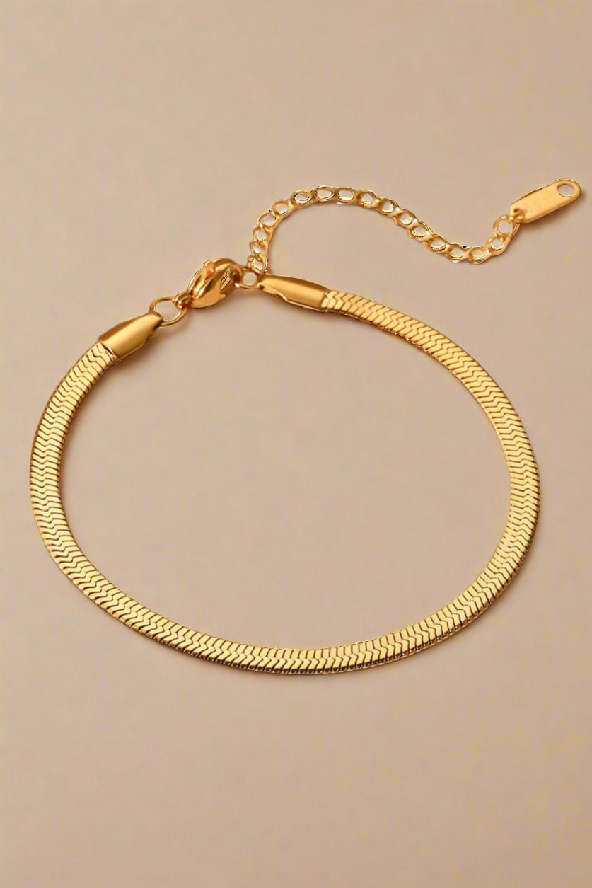 Herringbone Chain 18K Gold Steel Bracelet