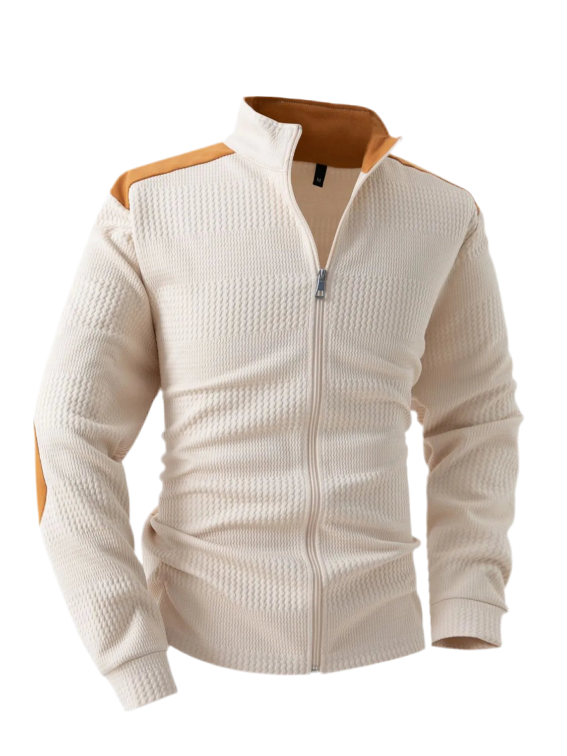Zip Up Long Sleeve Cardigan with Elbow Patch