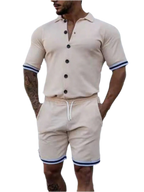 Striped Hem Button Up Top & Shorts Set