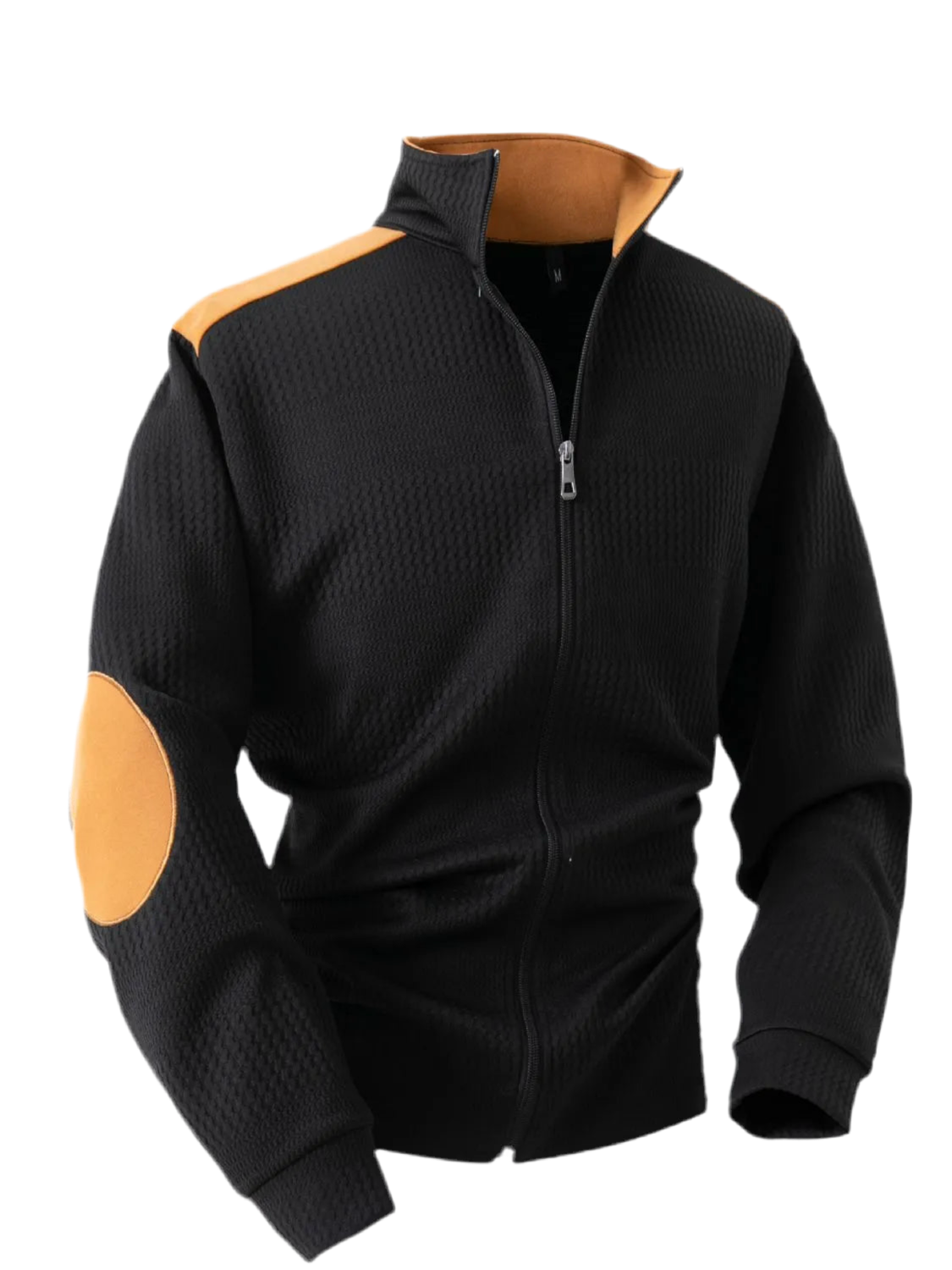 Zip Up Long Sleeve Cardigan with Elbow Patch