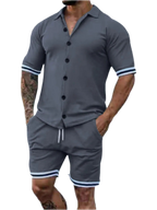 Striped Hem Button Up Top & Shorts Set